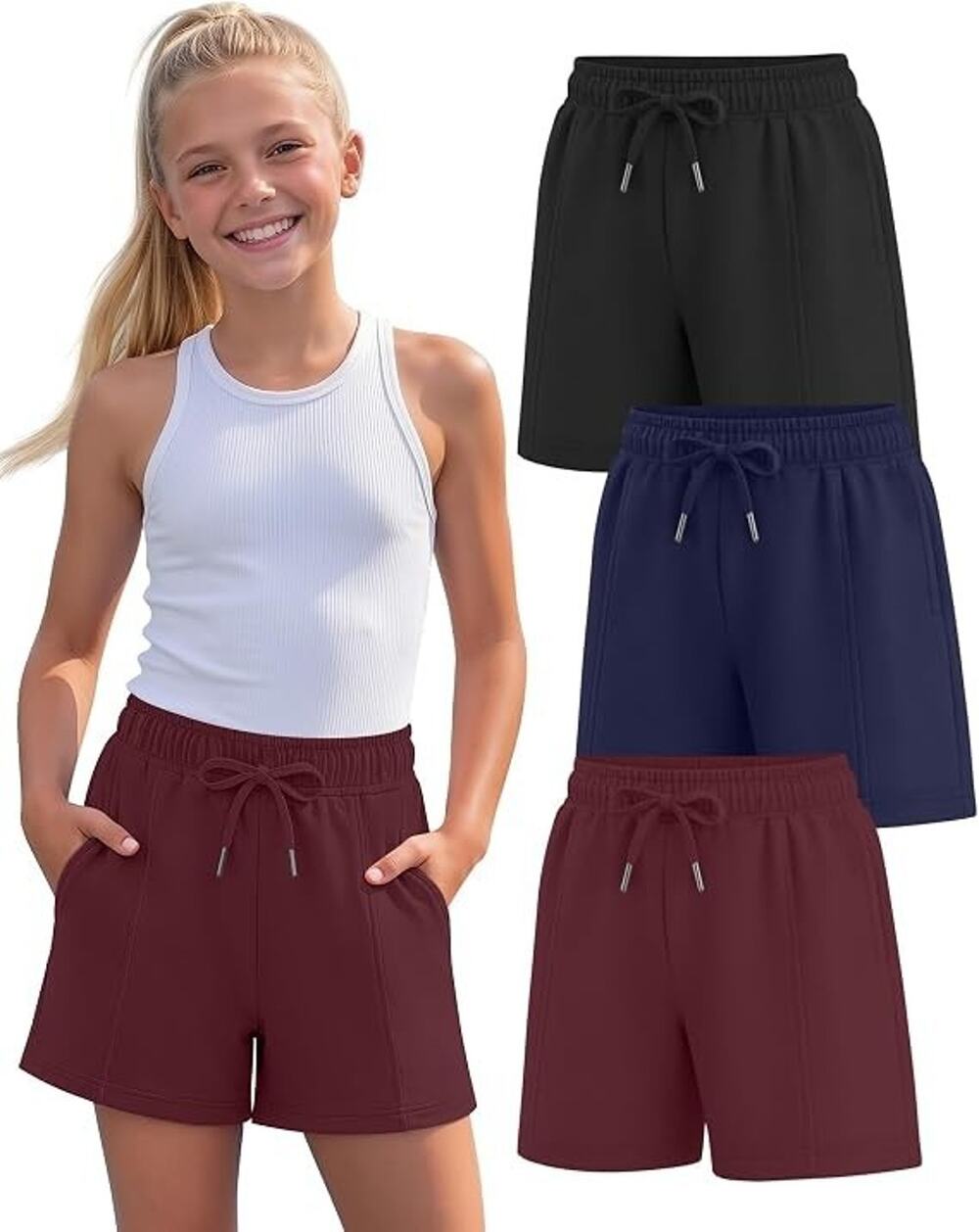 LessonZoo Girls Shorts 3 Pack Black Navy Burgundy Size 9-10Y New